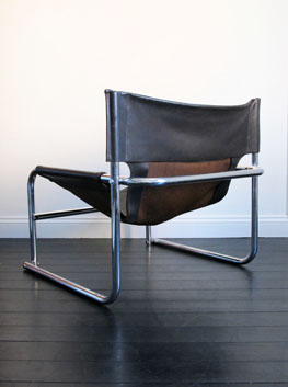 Leather Chrome Sling Chair, Vintage Leather And Chrome Sling Chair
